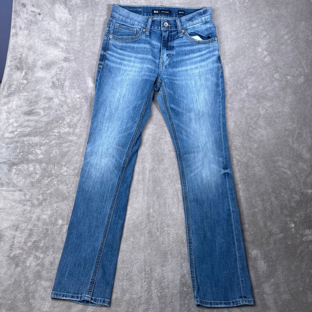 BKE Jake Straight Leg Jeans Men 29x32 Blue Medium Wash Stretch Embroidered